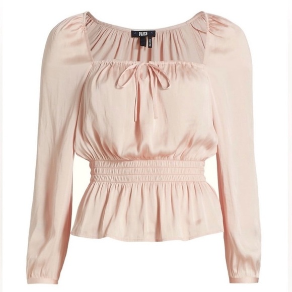 PAIGE | Odalynn Square-Neck Long-Sleeve Peplum Peasant Top Size L - Picture 4 of 13